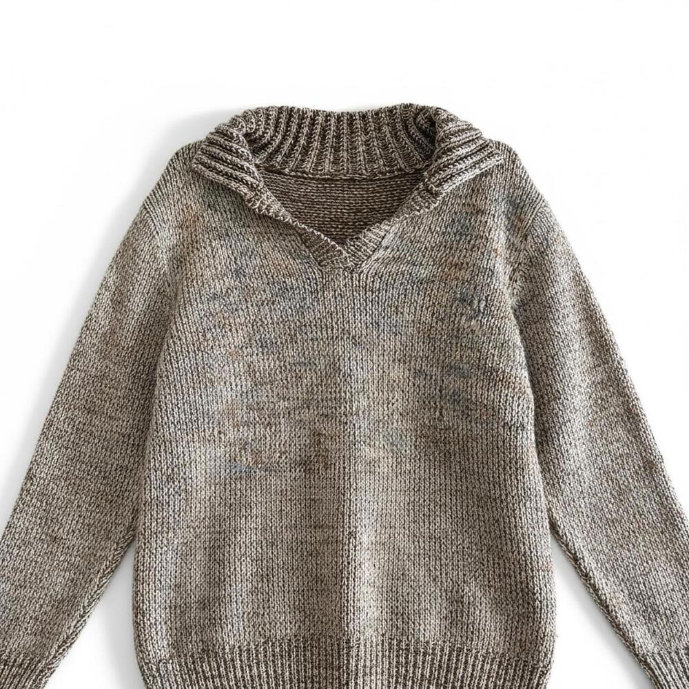 Chunky Marled Knit Sweater Womens Cozy Collar Neutral Grandpa Core S M
